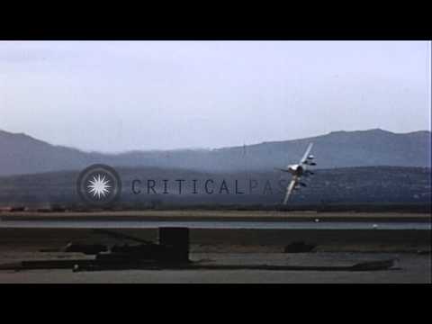 A US Air Force F-100 Supersabre jet gets trapped in a "sabre dance" and crashes a...HD Stock Footage