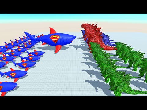 Colored Godzilla vs Superman Mutant Megalodon - Animal Revolt Battle Simulator