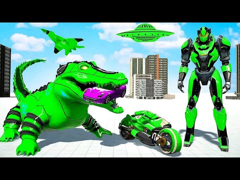 Crocodile Robot Transformation Game: Blue Car Robot City Mode - Android iOS Gameplay