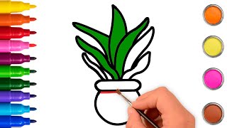 How to draw a plant easy step by step | Easy and simple drawing and coloring plants