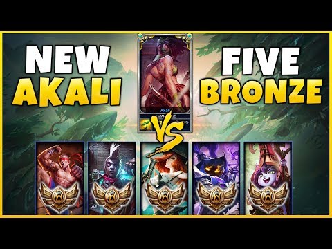 NEW REWORKED AKALI VS. 5 BRONZE PLAYERS! (1v5) INSANE DIFFICULTY!!! SEASON 8 AKALI REWORK GAMEPLAY