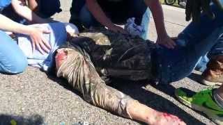 WARNING! (blood/skin damage) Motorcycle accident (no helmut) on I-80 by Rock Springs, Wyoming