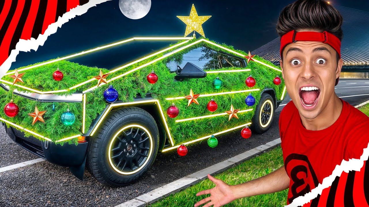 TRANSFORMEI MEU CYBERTRUCK EM UMA ÁRVORE DE NATAL!