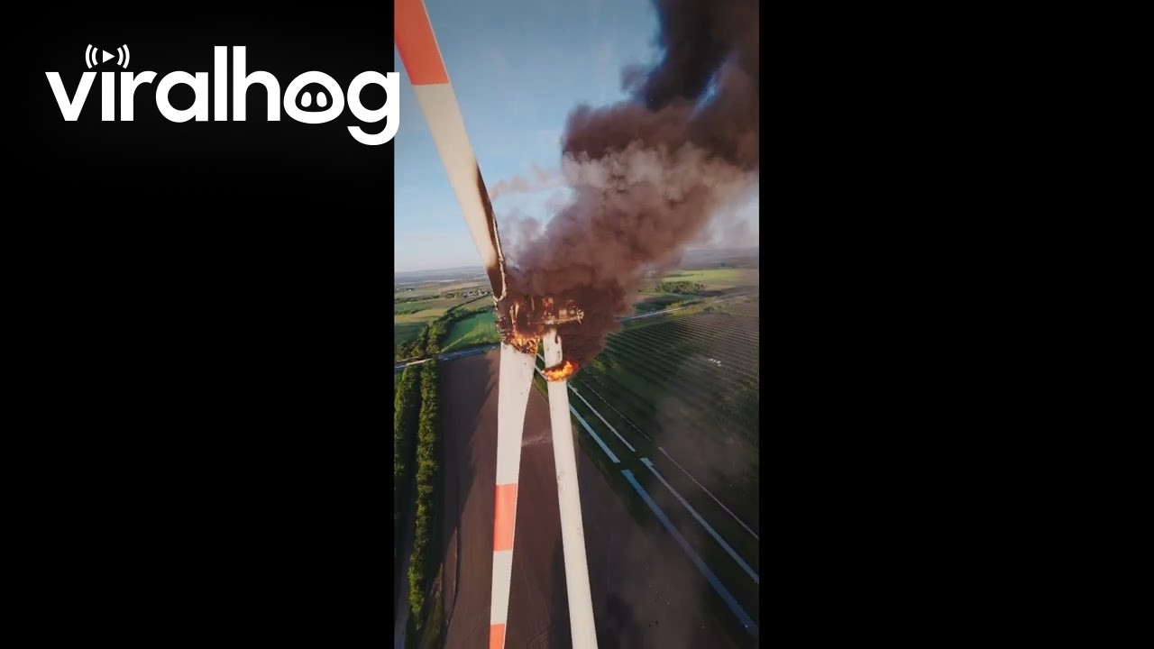 Wind Turbine Burning Down || ViralHog