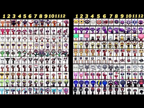 All character together Incredibox Sprunki phase 1 to 12