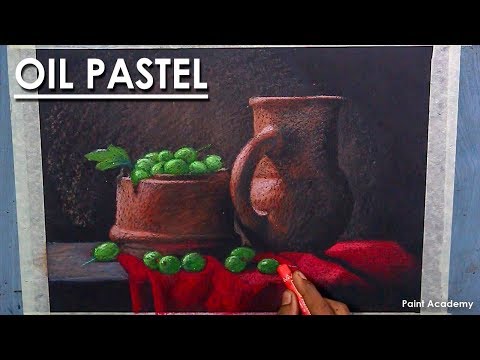 Oil Pastel Still Life Drawing Fruits Utensils