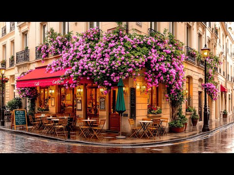Morning French Cafe Ambience ☕🌸 Jazz Relaxing Music at Spring Coffee Shop Ambience for Good Mood