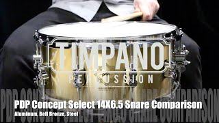 Video thumbnail for PDP Concept Select 14X6.5 Snare Comparison: Aluminum, Bell Bronze, Steel by Timpano-percussion