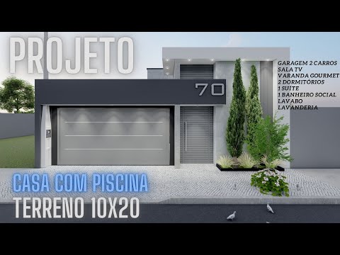 PROJETO TERRENO 10X20   CASA COM PISCINA, 3 DORMITÓRIOS E GARAGEM PARA CAMINHONETE !! 2023