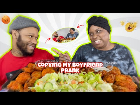Copying EVERYTHING my BOYFRIEND DOES PRANK & BONELESS CHICKEN MUKBANG!