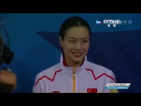 2014仁川亚运会跳水女子双人3米板颁奖仪式 - 吴敏霞 Wu Minxia 施廷懋夺冠