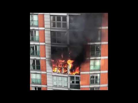 A building on fire in London, New Providence Wharf E14.