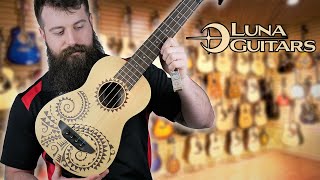 Video thumbnail for Luna Tattoo Ukulele Acoustic-Electric Bass by C. A. House Music