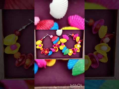 Multi Color shell & Bead Bali Hoop Earring