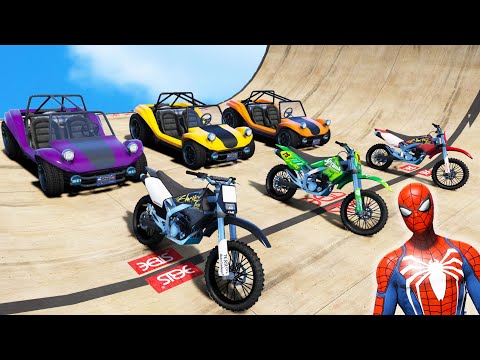 Team Spider-Man VS Team Venom | Off Road Vehicle Wipeout Obstacle RAMP CHALLENGE #5 (Funny Contest)