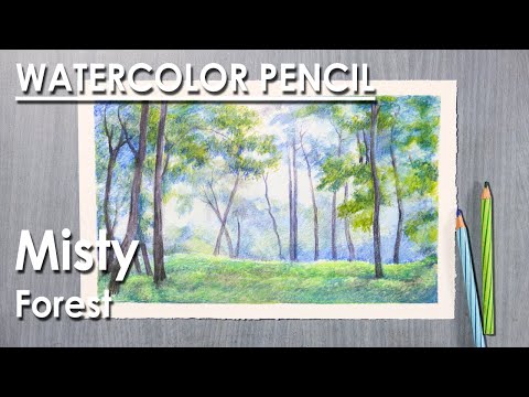 Misty Forest Watercolor Pencil Landscape Drawing | step by step