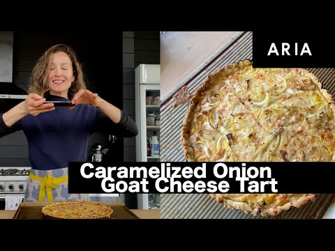 Surviving hormonal moments making a butter-free Caramelized Onion Goat Cheese Tart