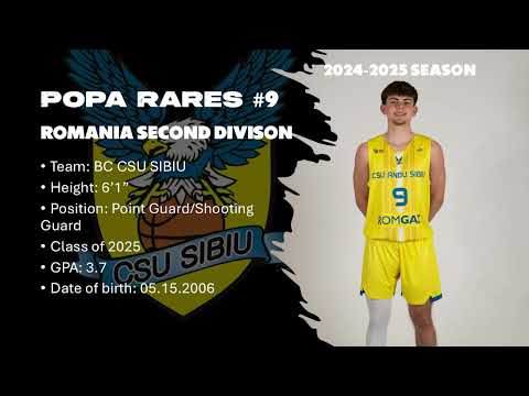 Rares Popa | 6’1” PG/SG | Class of 2025 | BC CSU Sibiu | Romania | 2024-25 Highlights