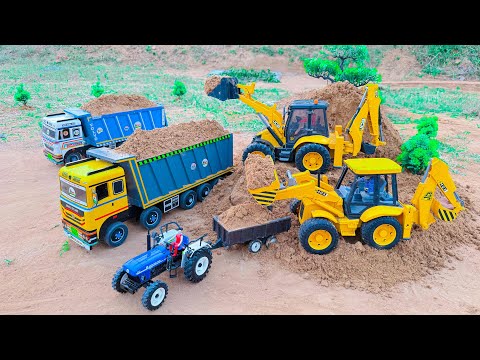 2 JCB 4CX Backhoe fully loading sand Tata truck 2518 | Mahindra Arjun novo 605Di tractor 