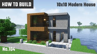 マイクラ建築：木と石で作れる小さなプール付きのモダンな家の作り方。10x10ブロックで簡単に。No.104【Minecraft】