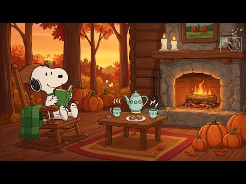 Snoopy Autumn Reading 🍂 Cozy Lofi Beats for Study & Relax 📚 Fireplace Ambience