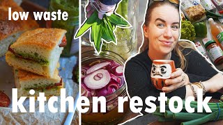 restock my low waste kitchen with me // groceries, prepping & foraging
