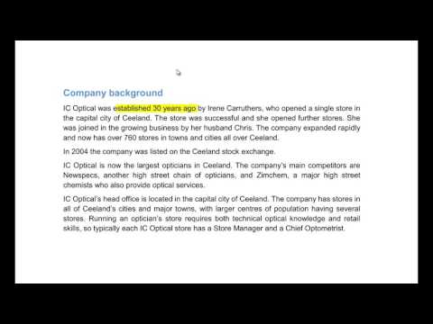 CIMA May 2016 Management Case Study - IC Optical - Pre-seen Analysis Sample video
