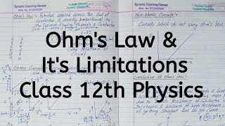 Ohm's law, its Limitations, Chapter 3, Current Electricity, Class 12 Physics