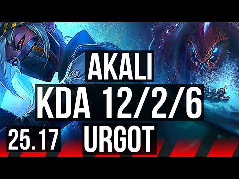 AKALI vs URGOT (TOP) | 7 solo kills, Godlike | NA Master | 25.17