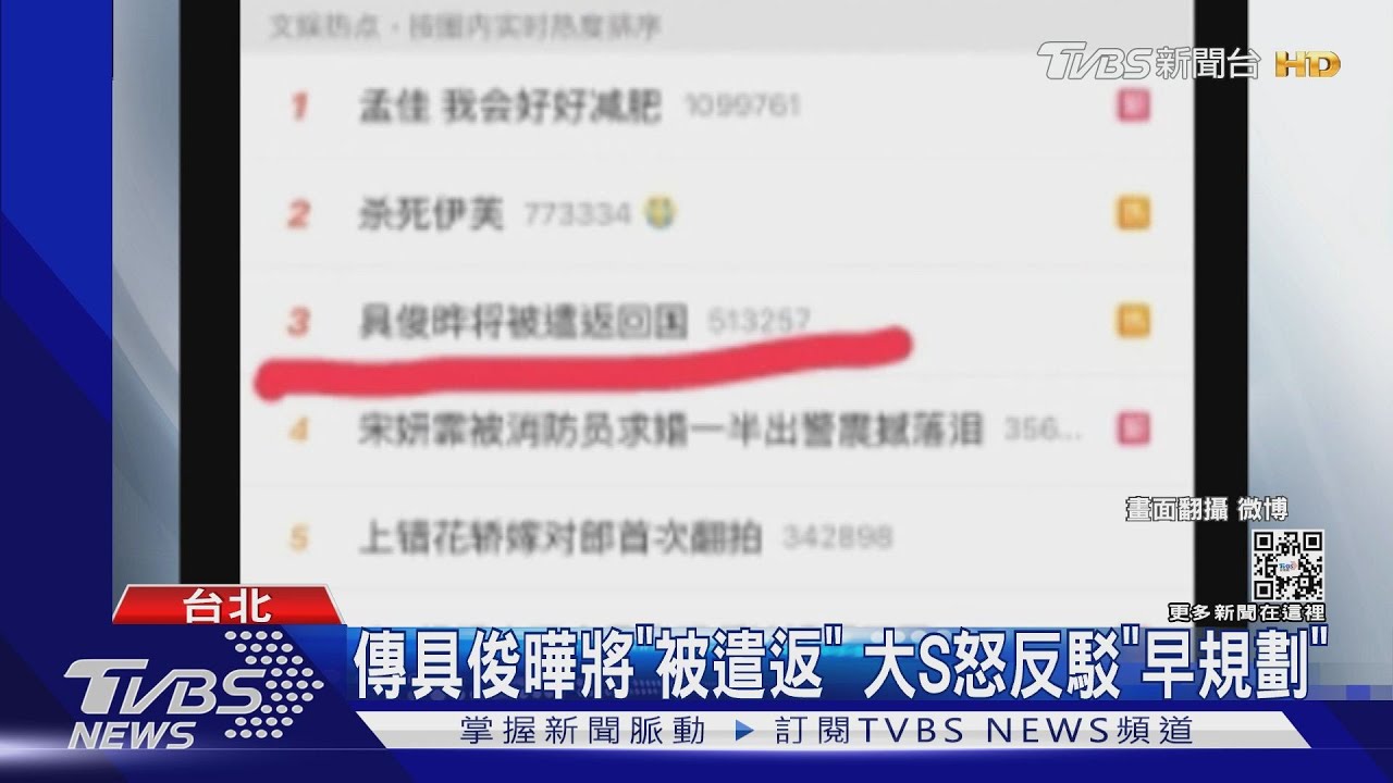 傳具俊曄將被遣返回國! 大S怒反駁「早規劃5月離台」