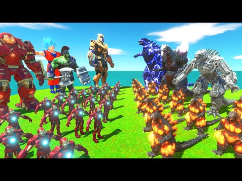 5vs1 Super Hero vs Godzilla 2014 Thunder x The Evolution Godzilla - Animal Revolt Battle Simulator