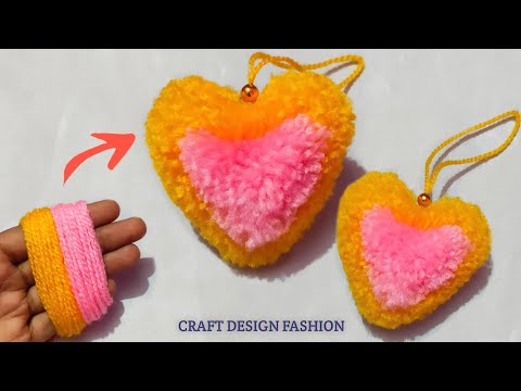 ❤️💞Super Easy Pom Pom Heart Making Ideas With Fingers - Valentine's Day Craft - Woolen Heart Making