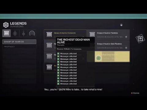 Grasp of Avarice - All 12 Collectibles  (The Richest Dead Man Alive Triumph) - Destiny 2