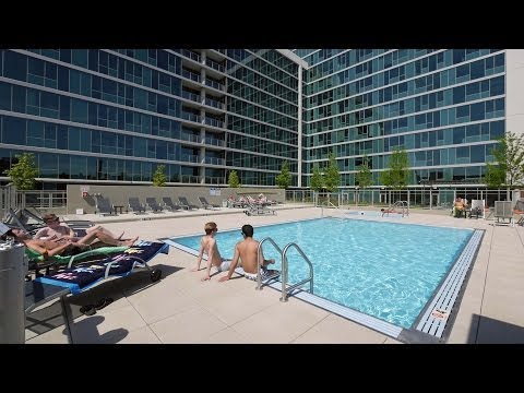 The pool, party and fitness rooms at Lakeview’s new Halsted Flats