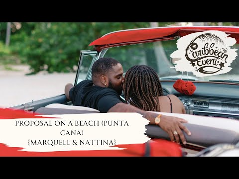 Proposal on the Beach (Punta Cana). Night marriage proposal with Marry Me sign {Marquell & Nattina}