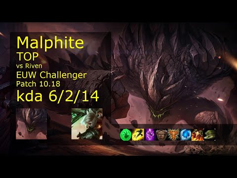 Malphite Top vs Riven - EUW Challenger 6/2/14 Patch 10.18 Gameplay