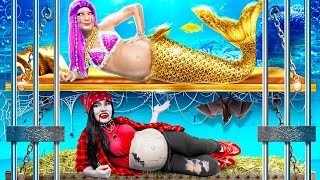 Rich Pregnant Mermaid vs Poor Pregnant Vampire in Jail! Funny Pregnancy Struggles