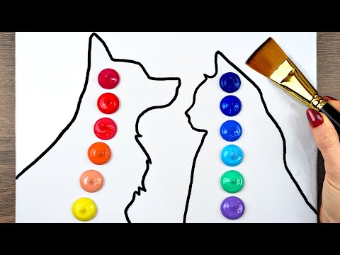 Einfaches Acrylgemälde mit Katzen- und Hundemotiv 🐱🐶 | Befriedigendes und entspannendes Malen