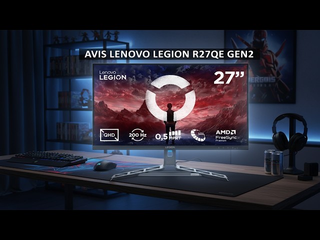 Vídeo relacionado con Lenovo Legion R27qe Gen 2 - Monitor Gaming QHD 27" (IPS, 200 Hz, 0.5 ms MPRT, 16:9, HDMI 2.1 + DP 1.4, AMD FreeSync Premium, VESA Adaptive Sync, Ajuste Inclinación/Altura/Pivote/Giro) - Negro