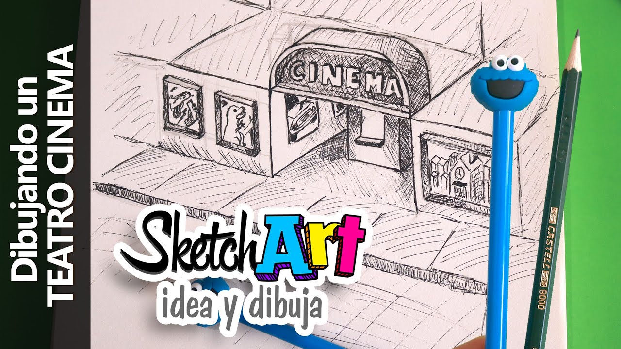 Cómo dibujar un TEATRO CINEMA - Fachada Edificio | Aplicación de sombras con líneas | Sketch Art
