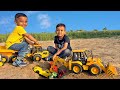 Kids Playing With JCB To Uncover Hidden Toys From Sand Bruder Trucks Cars Cranes More