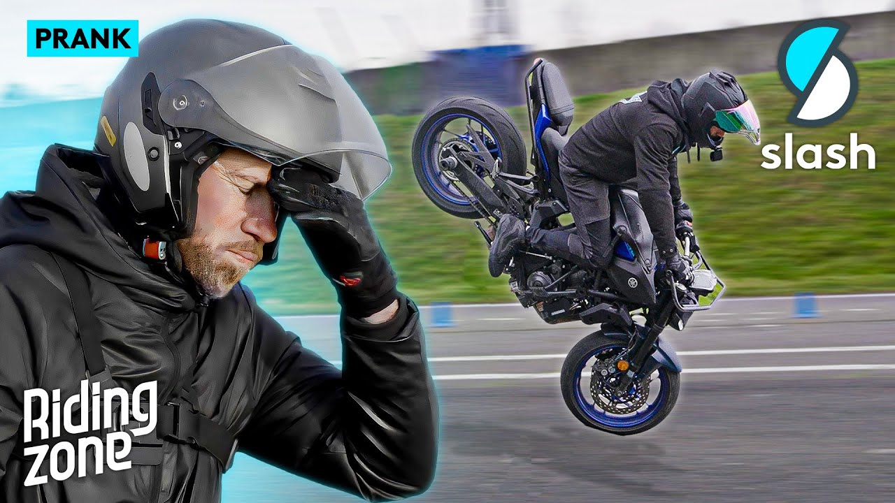 PRANK: A motorcycle training school is tricked with a professional stuntman