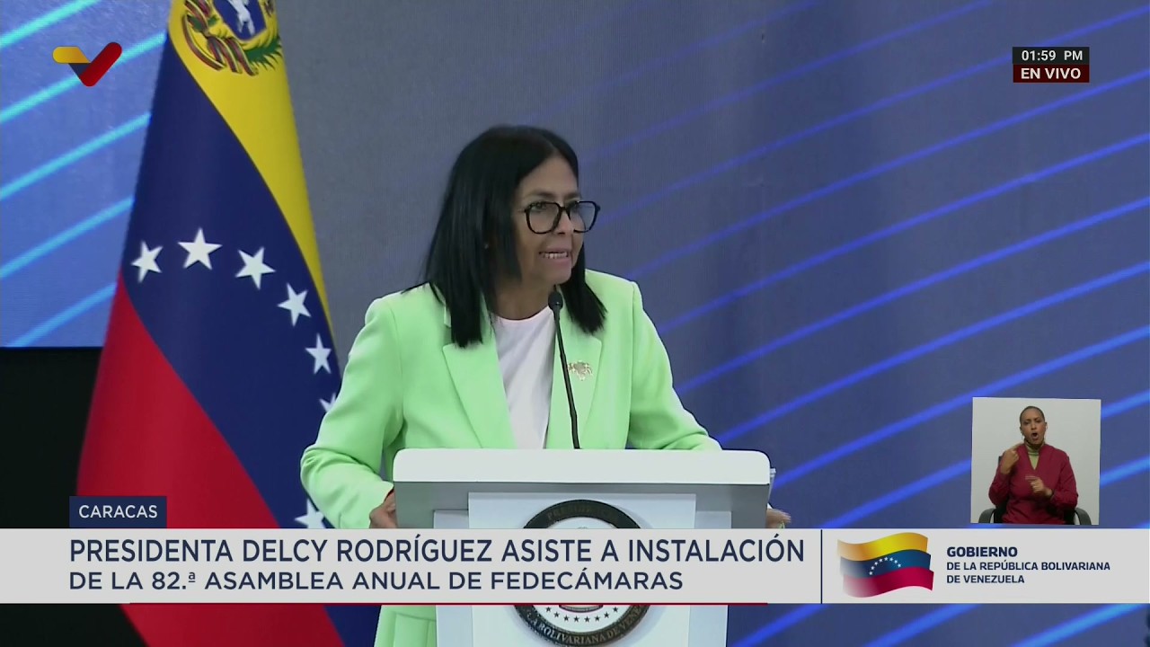Delcy Rodríguez en 82° Asamblea General de Fedecámaras, 8 de octubre de 2026