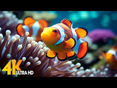 Aquarium 4K VIDEO (ULTRA HD) ???? Beautiful Coral Reef Fish - Relaxing Sleep Meditation Music #104