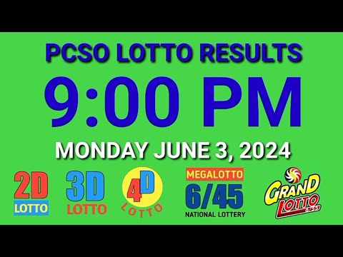 9pm Lotto Results Today June 3, 2024 Monday ez2 swertres 2d 3d pcso on