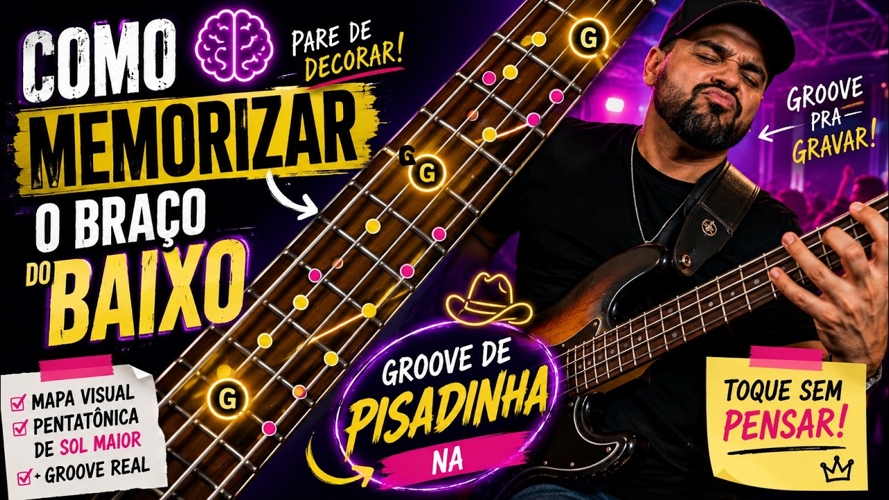 Como Memorizar o Braço do Baixo Tocando Groove de Pisadinha na Pentatônica de Sol Maior