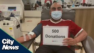 Edmonton man donates blood, plasma 500 times