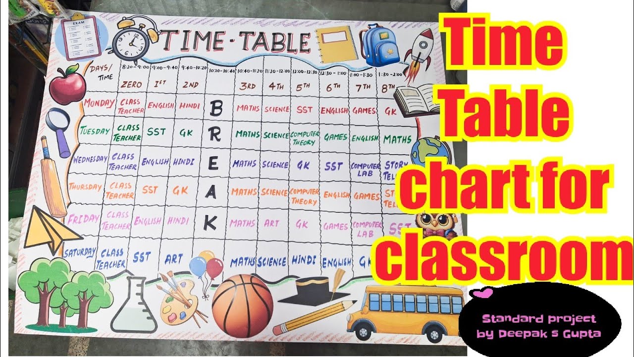 Time table chart for classroom #timetable #timetableforstudents #timetablekaisebanye #timetabletrick