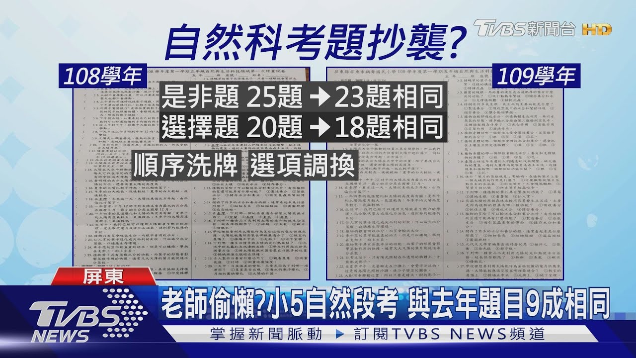 老師偷懶？小5自然段考　與去年題目9成相同
