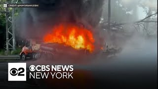 Tanker truck fire erupts on I-287 in New Jersey